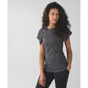 lululemon &Go Take-Off Tee Heathered Black Flutter-Sleeve Sz 4  Studio-to-Street